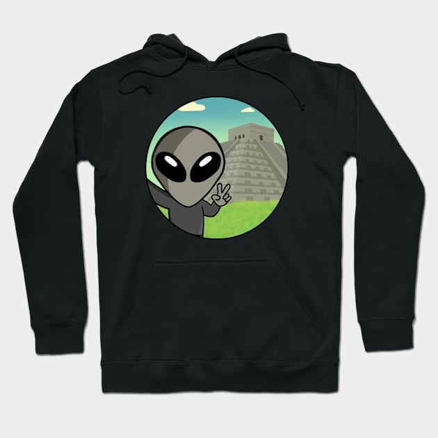 Space Alien Selfie Chichen Itza - Version 2 Hoodie by SpaceAlienTees